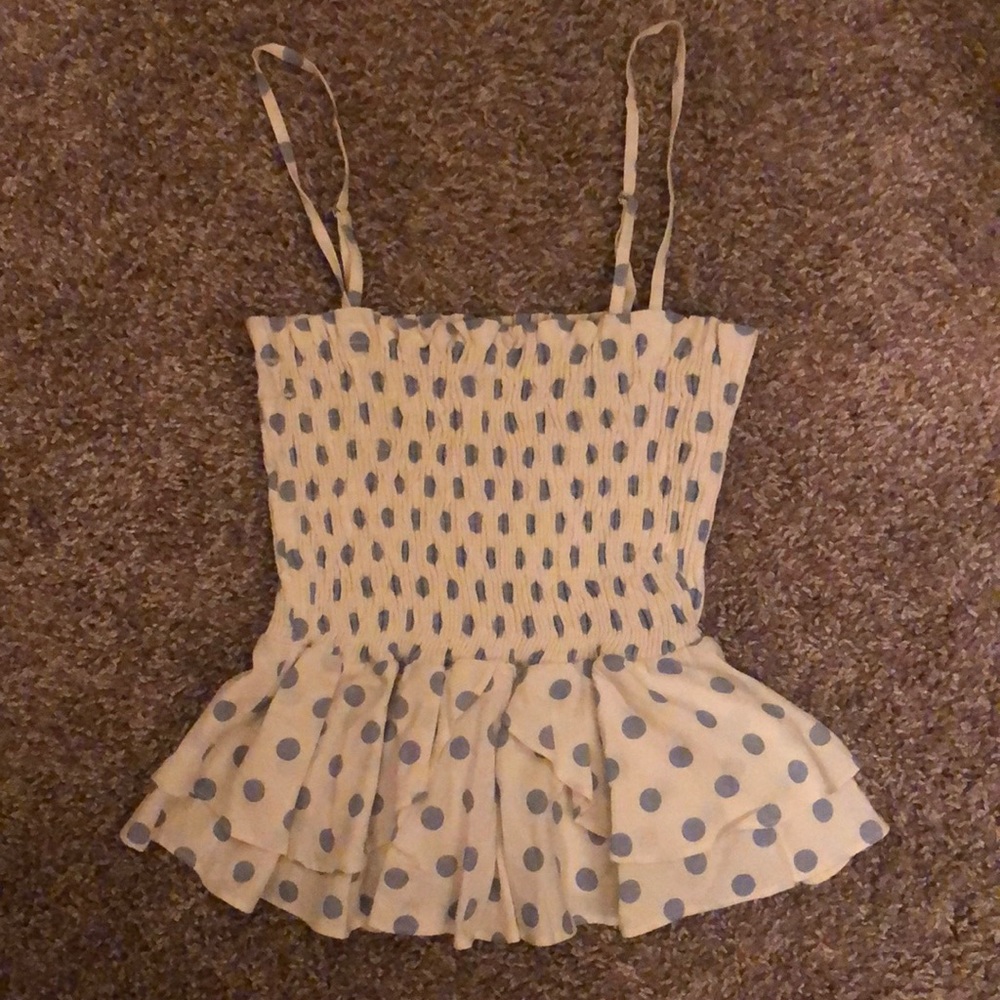 White and blue polka dot Zara top